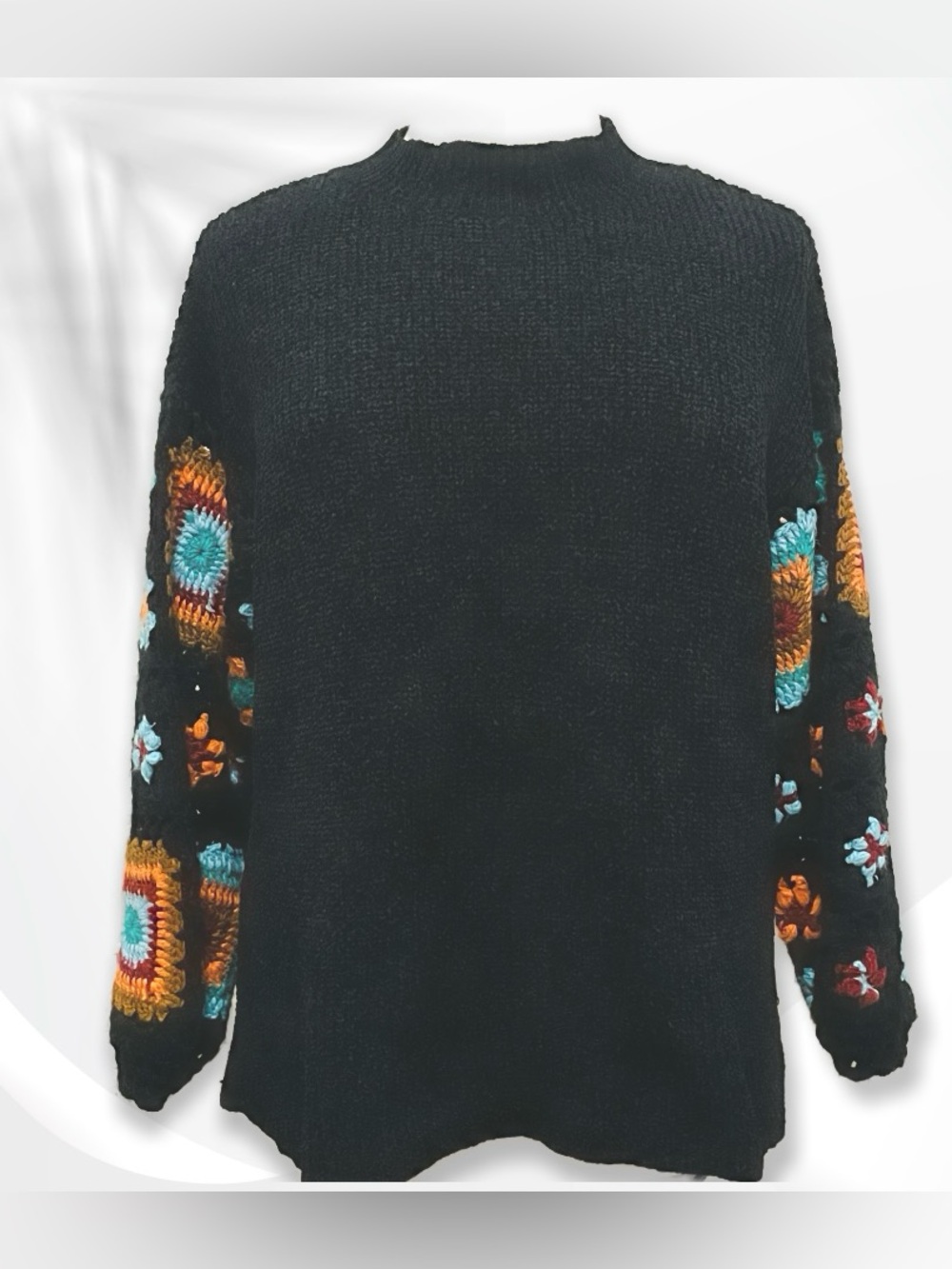 POL Crochet Knit Sweater Granny Square Sleeves LG